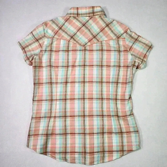 PINK Cattlelac Women's Western Short Sleeve L Peach Plaid Snaps Cowgirl Rodeo‎ - Picture 9 of 15